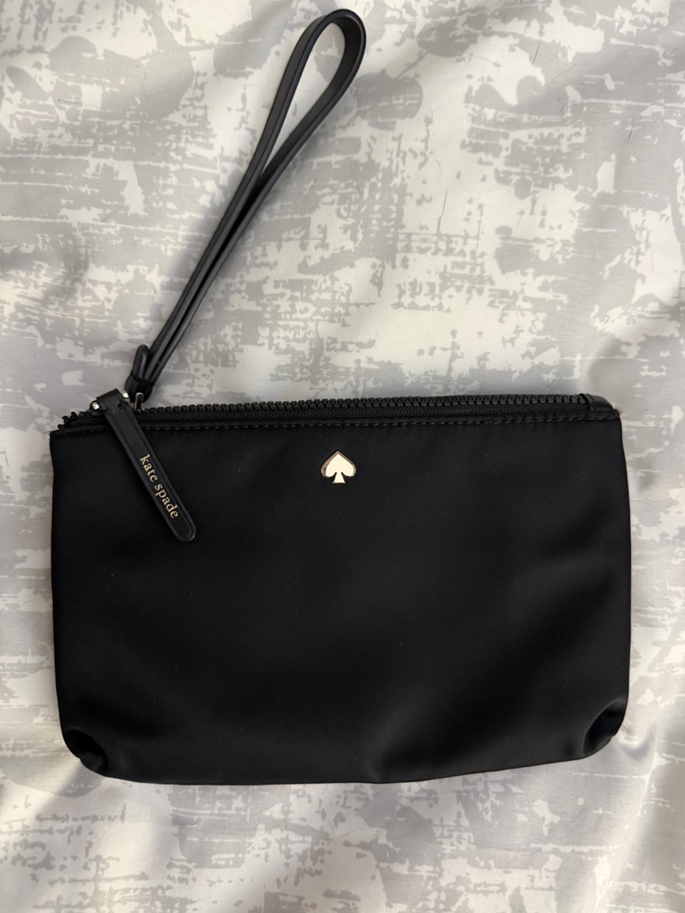 kate spade Black Nylon Wristlet Clutch with Gold Spade Accent